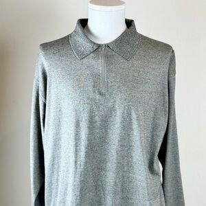 Oleg Cassini Men’s Green Knit 70% Silk 30% Cotton Long Sleeve Polo 1/4 Zipper